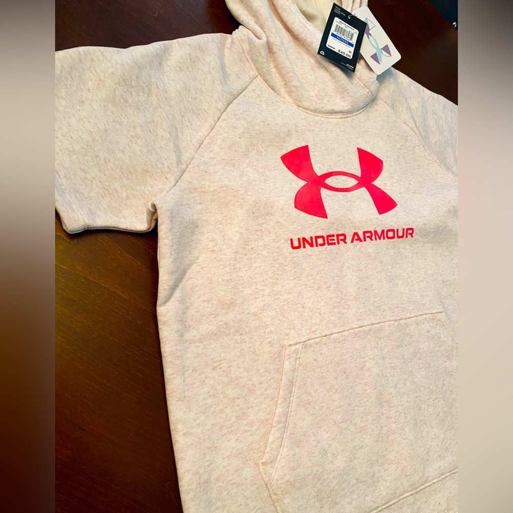 NWT! Under Armour Girls short sleeve fleece hoodie - soft pink - Picture 5 of 15